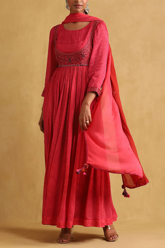 Buy Red Printed Dress Online - Ritu Kumar International Store View